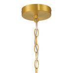 Close-up of brass ceiling mount and interlinked chain with clear wiring inside