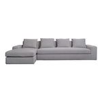 Gray Thomas sectional sofa with oversized structure, wide track arm, bench-style seat, and four removable back cushions