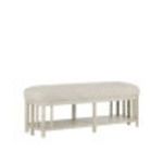 Blurred image of Norene Demetria Bench with light wood frame and striped upholstery