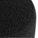 Close-up showing the detailed textured boucle fabric of the Robin Licorice Pouf