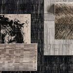 multiple contemporary rugs layered with Gravity Striped Gray/Cream Rug at the bottom