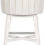 Rear view of Ryder stool showing vertical stitched upholstery detail and white X-shaped wood support base