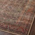 Diagonal corner view emphasizing patterned border and subtle color variation on dark floor