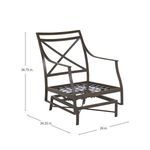 Frame dimensions overlay showing chair height 36.75 in, depth 34.25 in, width 26 in without cushions