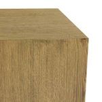 Close-up side and top corner view highlighting the wood grain texture and clean edge lines
