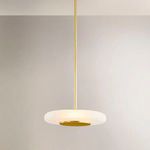 Pendant light viewed slightly from below in softly lit room