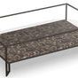 Rocco Rectangle Cocktail Table with clear glass top and black onyx lower shelf in dark metal frame