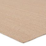 Close-up showing woven texture and tightly bound edges of the tan solid rug