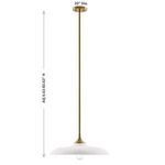 Hadley pendant with dimensional measurements showing 20-inch diameter and adjustable height range