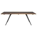 Back view of Vega Dining Bench showing metal legs and continuous wood grain seat