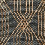 Close-up of rug's handwoven jute and wool fibers showcasing braided texture and natural color variation