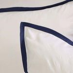 Langston Bamboo Sateen Euro Sham in navy with silky fabric and rich blue border on white square sham