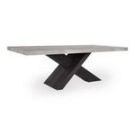 Durant Dining Table with a rectangular lightweight concrete laminate top and oversized dark crisscross beam base