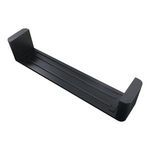 Underside view showing the construction details and reinforcement strips of the black bench