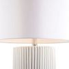 Close-up showing the textured fluted base meeting the underside of the white drum lampshade