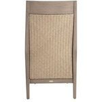 Detailed close-up of woven raffia texture on the back of the chair