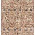 Traditional hand-knotted wool rug in rust and cream with Persian trellis and floral motifs, 18x18 inches