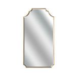 Tall rectangular mirror with scalloped top corners and beveled edges in gold leaf frame