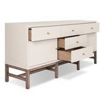 Angled side view with all drawers and cabinets open to show storage compartments