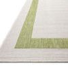 Close-up of rug corner showing woven texture and neat edge stitching