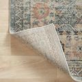 Corner of Jocelyn Sky rug folded to reveal backing construction and edge finish