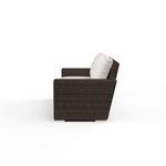 Side profile of Montecito Loveseat highlighting armrest slope and cushion thickness