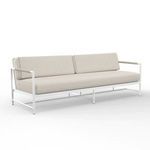 Sabbia Sofa with satin white aluminum frame, natural colored all-weather rope, beige cushions, mid-century design
