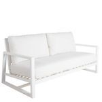 Avondale Aluminum Loveseat with white cushions, angled front view