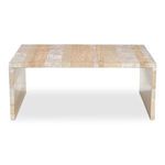 Rosa coffee table with waterfall design in thick, neutral-toned marble strips with substantial scale