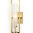 Lancaster Sconce in antique brass with rectangular metal frame and clear and frosted cylindrical glass covering electrifie...