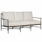 Roma sofa with off-white cushions and slate gray frame, front angle view