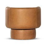 Rear view showing smooth leather back and rounded swivel pedestal base