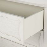 Interior view of partly open drawer showing crisp white drawer box and smooth wood interior
