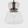 Top-down view highlighting the suspension rod and inner bulb within clear and bronze glass shades