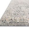 Angled side view highlighting Lucia Grey / Mist rug's thickness and edge detailing