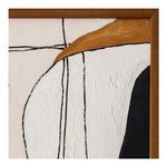 Close-up of top right corner showing textured white canvas and mustard yellow paint with wood frame