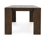 End view highlighting thick legs and plank construction of Troy Reclaimed Oak Dining Table