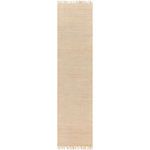 Long narrow cream jute runner rug with fringed edges and soft natural texture