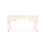 Back view of Hunter Desk displaying smooth ivory leather surface and leg design without drawers