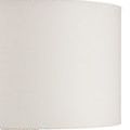 Close-up off-white fabric drum shade with subtle weave texture beside braided lamp base top