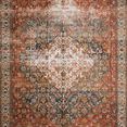 vintage style Layla Ocean Multi rug with traditional floral medallion in warm rust, blue, and cream tones