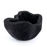 Hand-shaped live edge bowl in carbonized black reclaimed mixed wood with organic cracks and splits