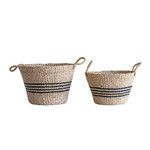 Beige Seagrass Basket Set With Black Stripes & Handles image 4