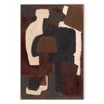 Abstract painting with bold blocks of black, deep brown, and cream tones creating textured, organic shapes on canvas