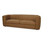 Alora sofa angled view showing curved back and arm profile in tan leather