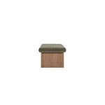 Gemma Storage Bench end view highlighting green chenille cushion and wood grain side panel
