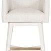 Front view of Ian Performance Wood Retro Swivel Base Stool with brass-colored metal footrest distinguishing board