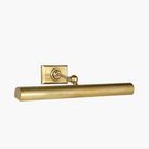 Single 18 inch cabinet maker’s picture light isolated on white background with adjustable brass arm and rectangular back p...