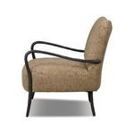 Side profile showing the chair's gently sloped backrest and metal frame contour