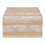 Rosa coffee table front view emphasizing horizontal marble strips on side panel